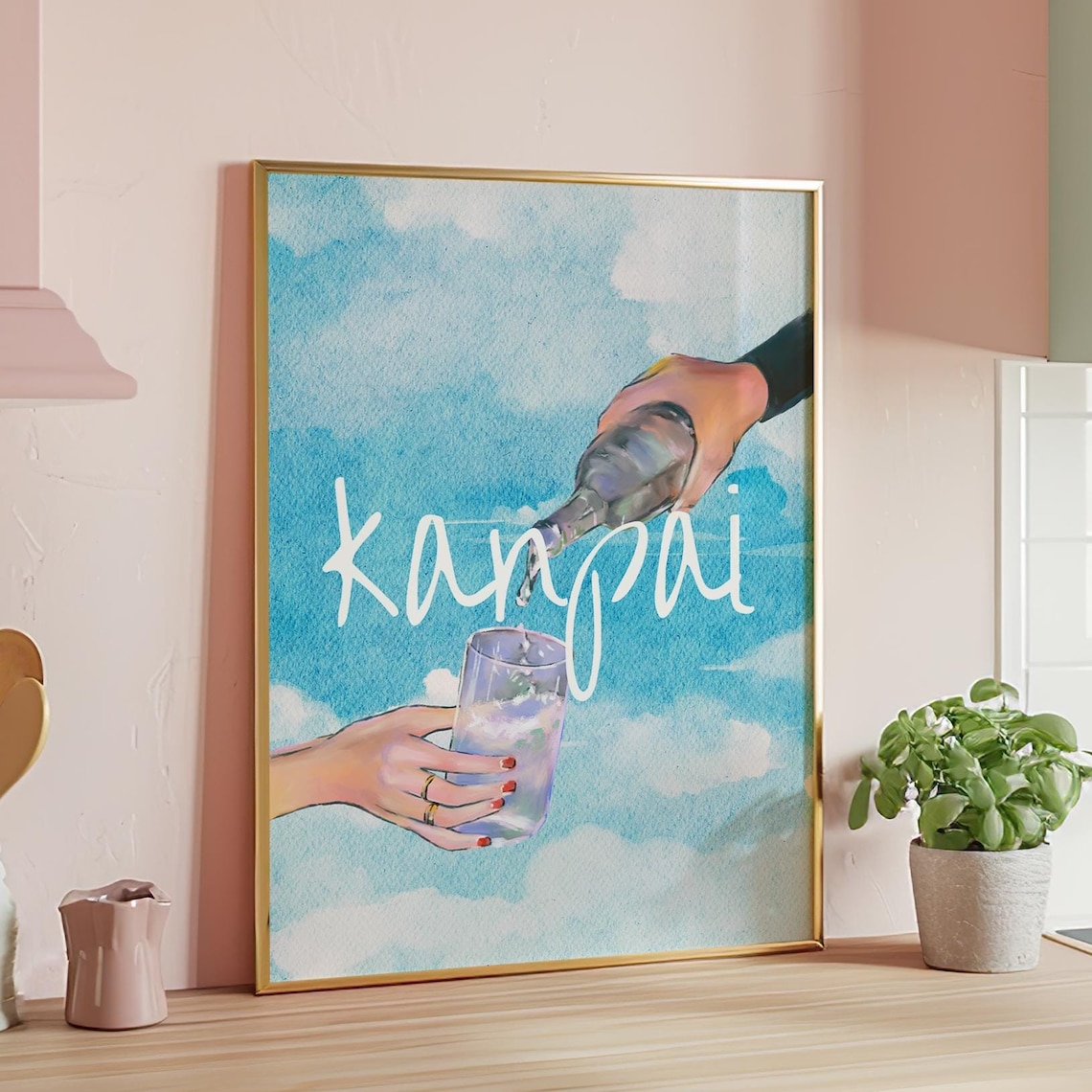 Kanpai Japanese Cheers, Modern Toast Illustration