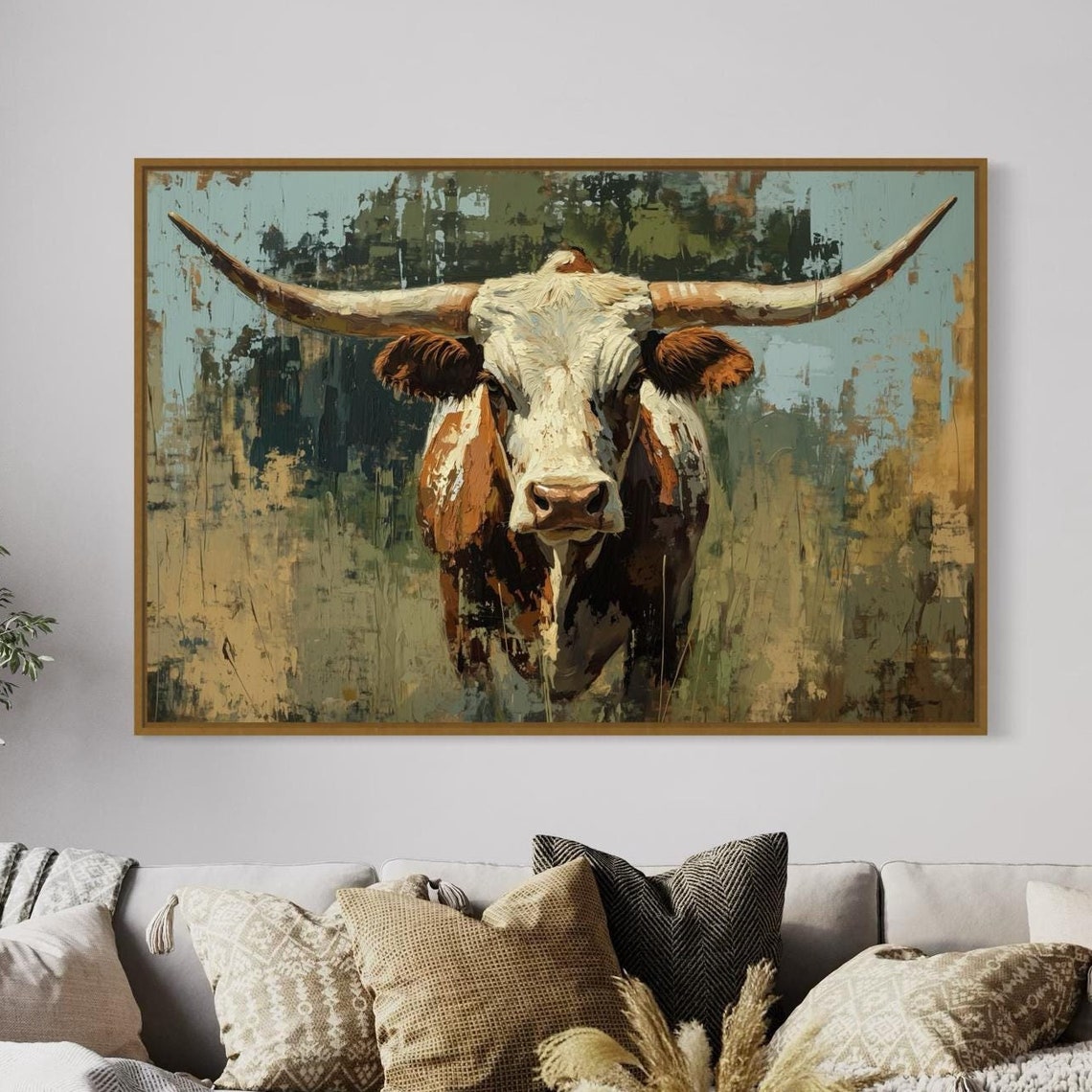 Rustic Texas Longhorn Cow Western Ranch Farmhouse Wildlife Wall Art