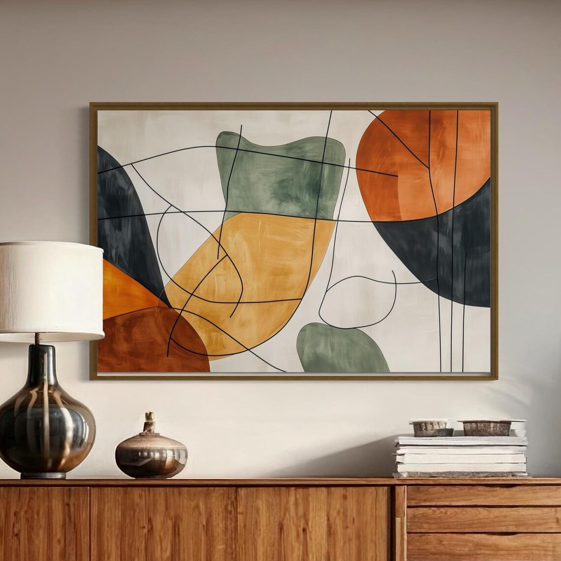 Modern Mid Century Abstract Organic Shapes Mustard Rust Sage Art Print