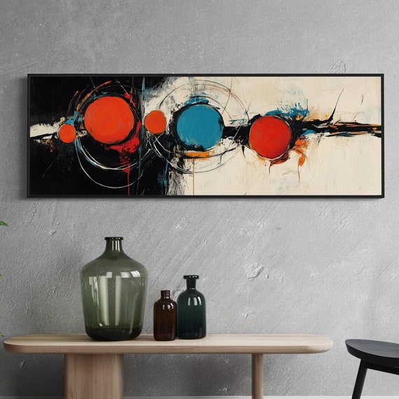 Dynamic Abstract Art Bold Red And Blue Circles Print Modern Geometric Art For Above Couch Or Bed Contemporary Artistic Statement