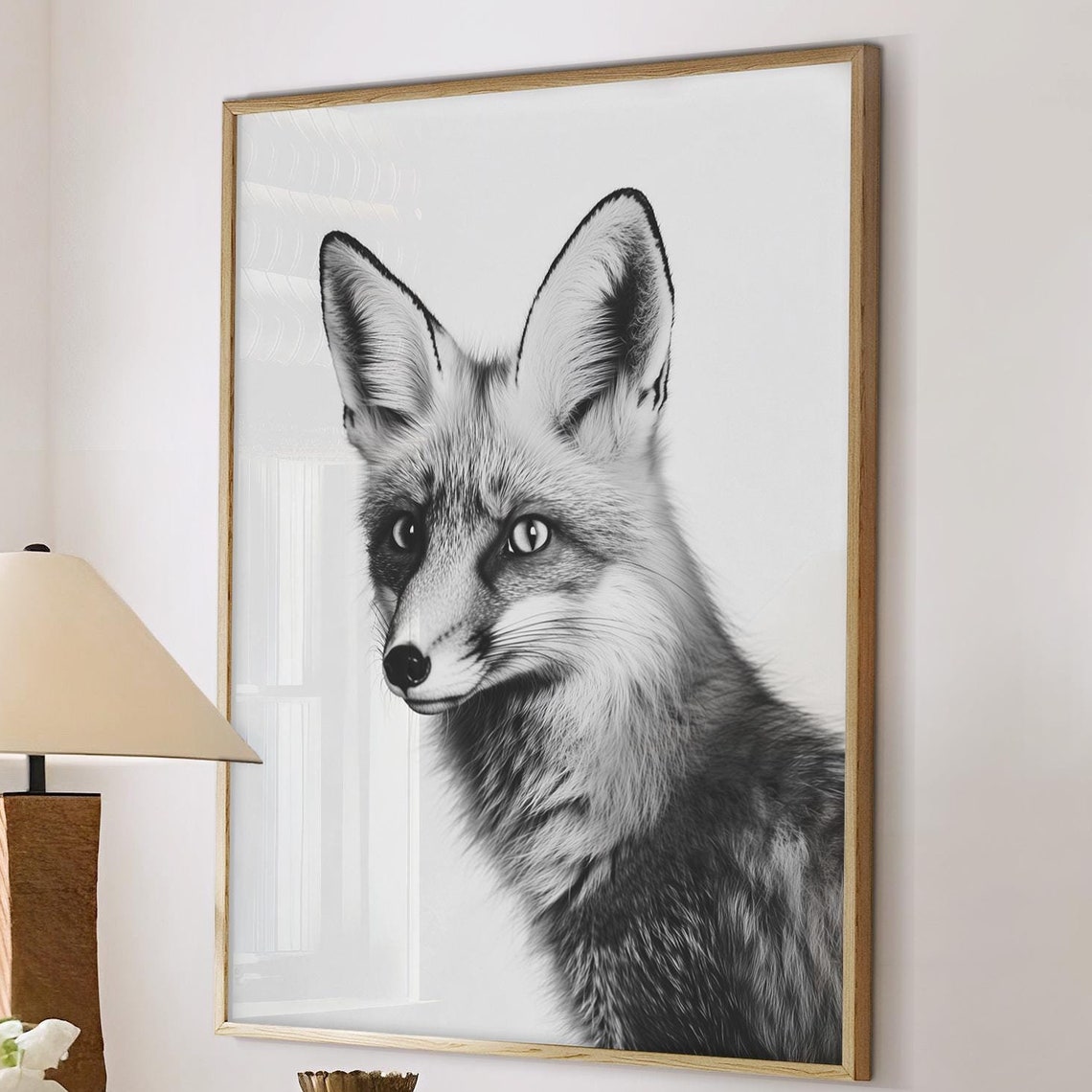 Black and White Fox Face Front View Portrait Photography Poster