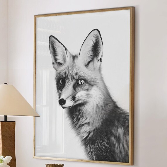 Black and White Fox Face Front View Portrait Photography Poster