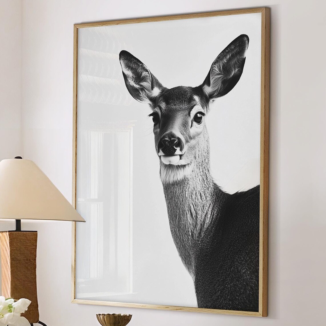 Black and White Deer Doe Portrait Gentle Wildlife Photography Poster - Image 4