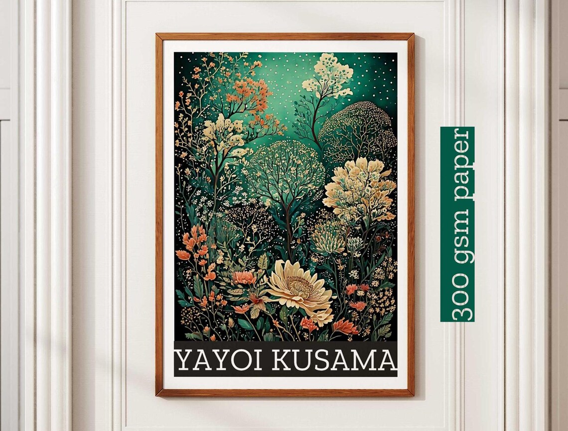 Yayoi Kusama Inspired Midnight Botanical Flower Garden Art Poster