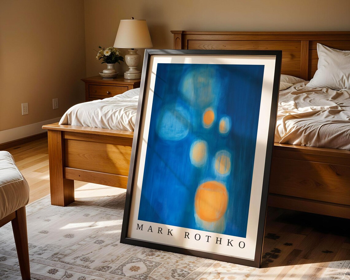 Mark Rothko Glowing Orange Orbs Drifting on a Deep Blue Night Sky Poster - Image 4