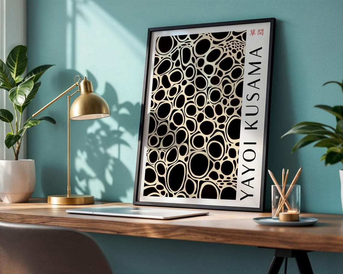 Black And Cream Interlocking Oval Ring Dot Pattern Abstract Poster - Image 4