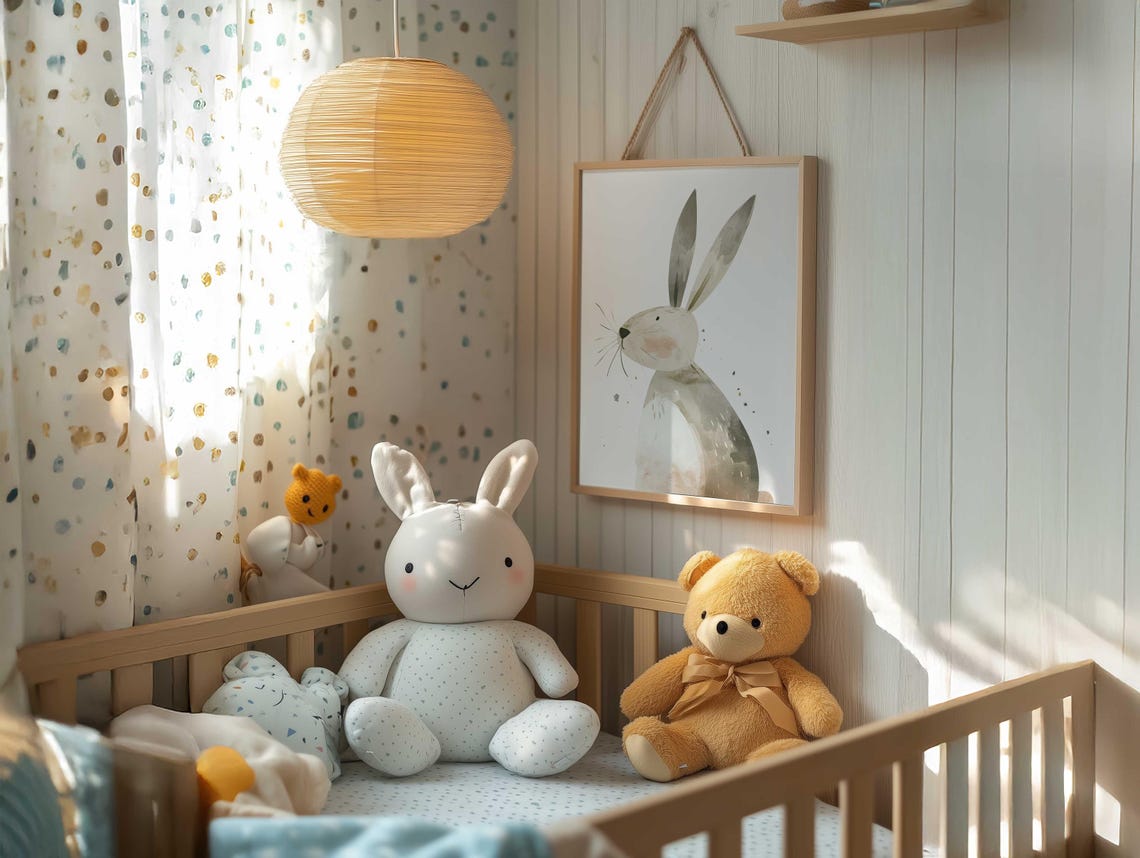 Watercolor Gray Rabbit With Tall Ears Minimal Nursery Poster - Image 4