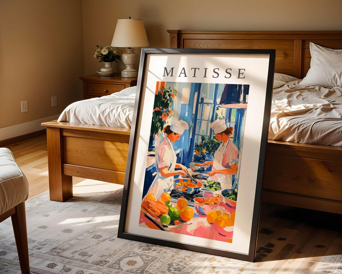 Matisse-Style Two Chefs Cooking Bright Kitchen Vegetables Art Poster - Image 4