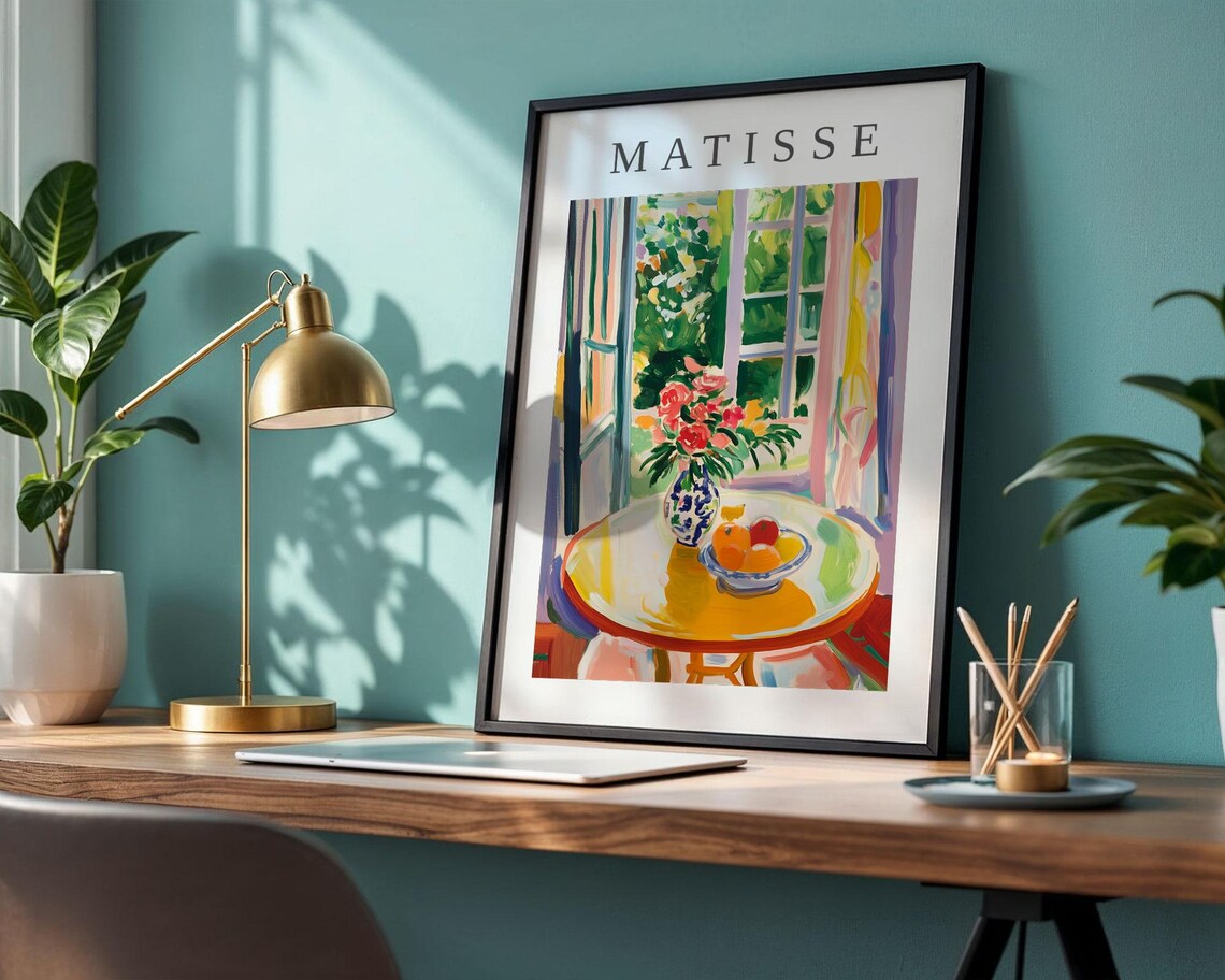 Matisse-Style Window Bouquet Roses Fruit Bowl Table Art Poster - Image 2