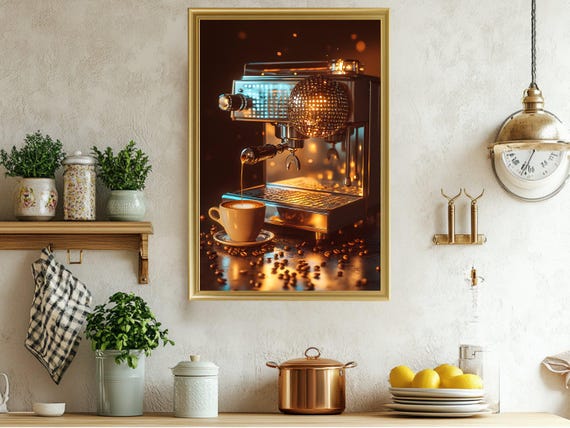 Coffee Machine Art Print Retro Style Coffee Maker Poster Cozy Cafe Wall Decor Vintage Coffee Lover Gift Kitchen Art Print