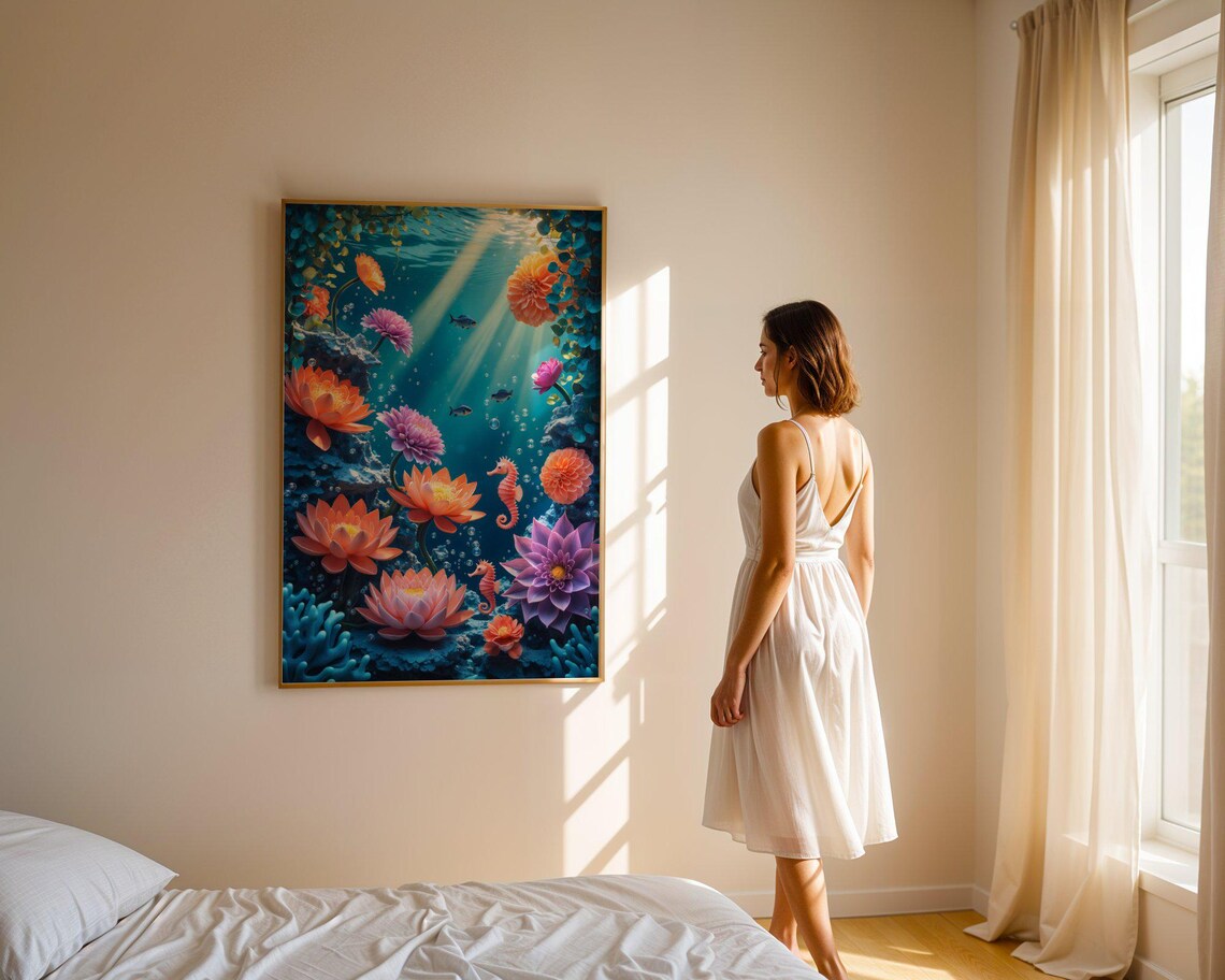 Underwater Garden With Giant Lotus Flowers Seahorses And Fish Poster - Image 4