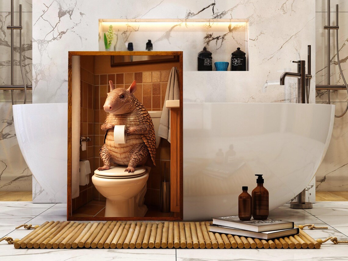 Armadillo Bathroom Wall Art Funny Animal Poster Cute Home Decor Toilet Humor Quirky Art Print Unique Gift For Her Him - Image 5
