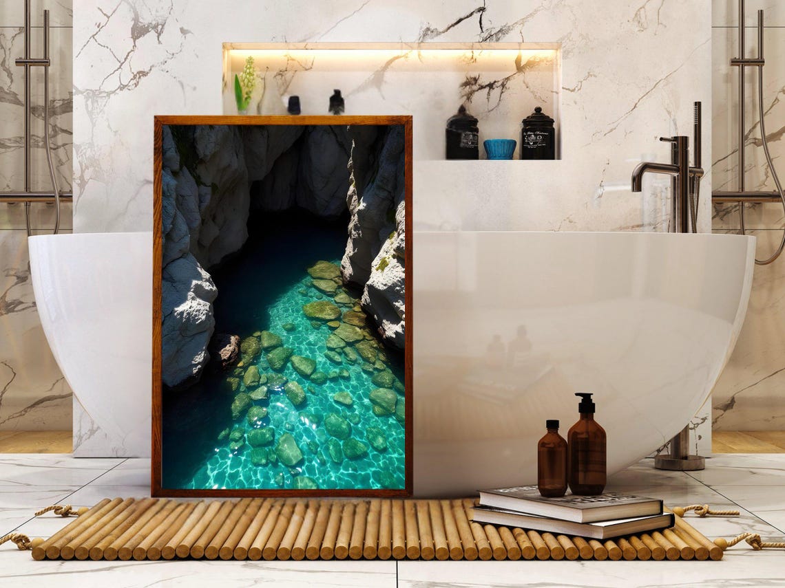 Crystal Clear Turquoise Water Pool in Rocky Coastal Cove Poster - Image 2