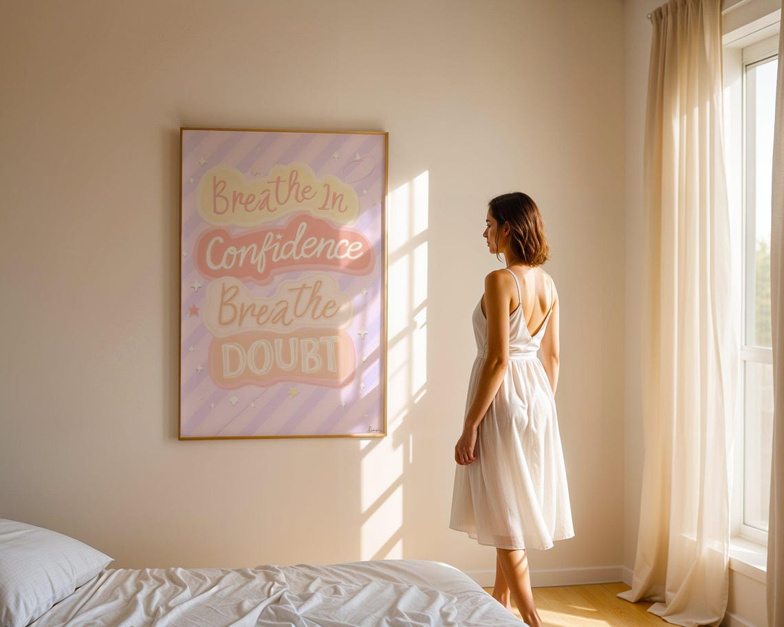 Breathe In Confidence Breathe Doubt Pastel Stripe Quote Poster - Image 4