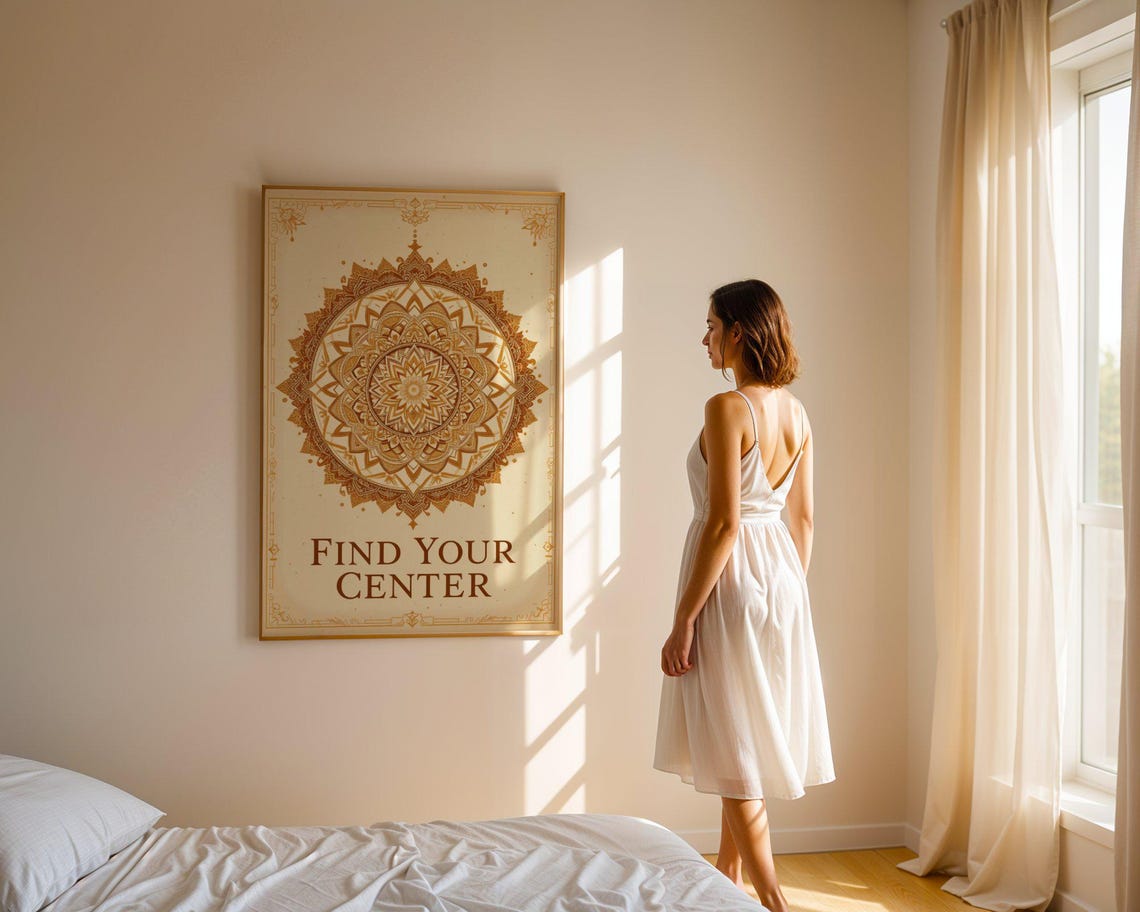 Find Your Center Intricate Golden Mandala Mindfulness Quote Poster - Image 5