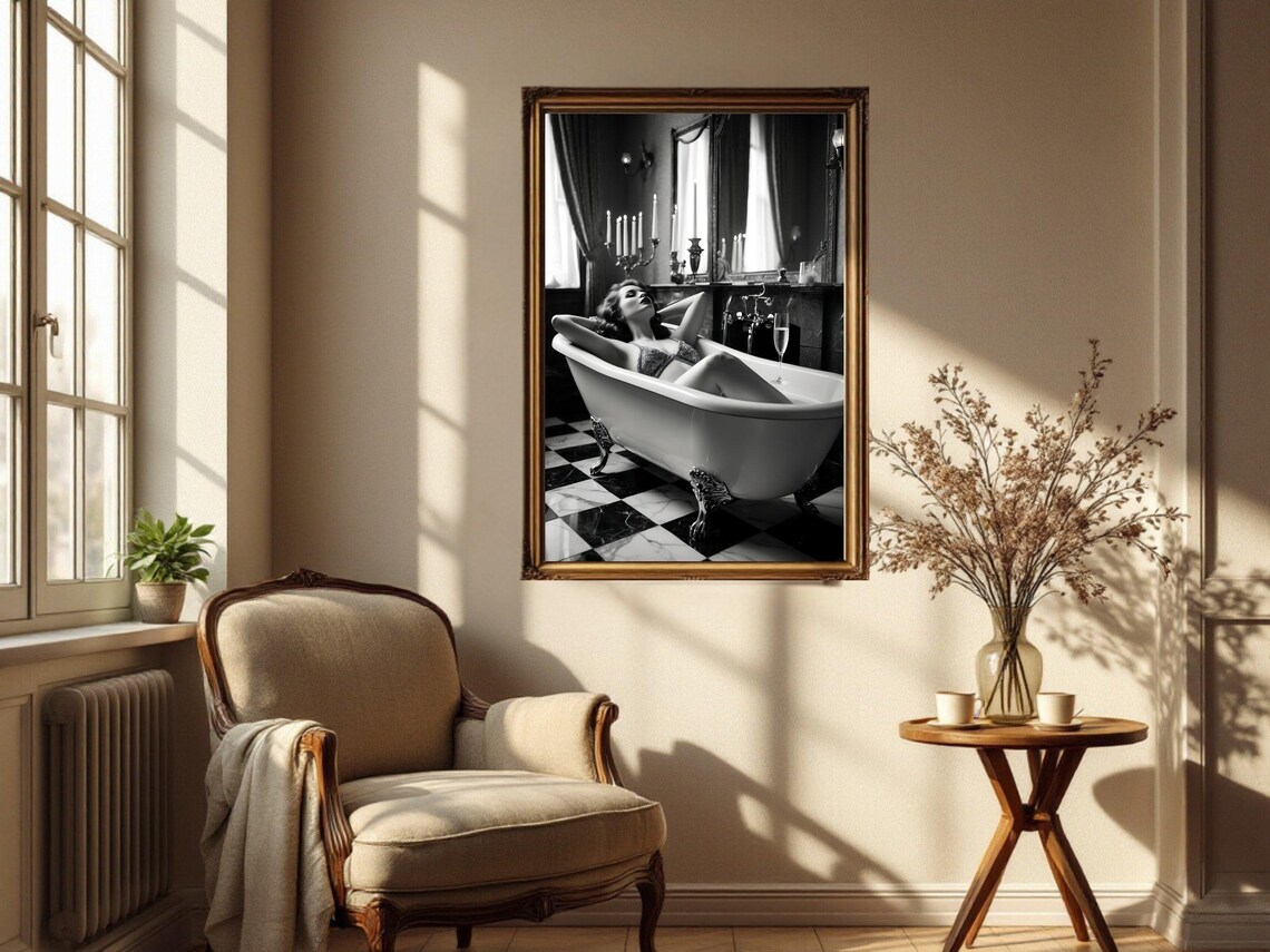 Woman Reclining In A Clawfoot Tub With Champagne Flute Poster - Image 2