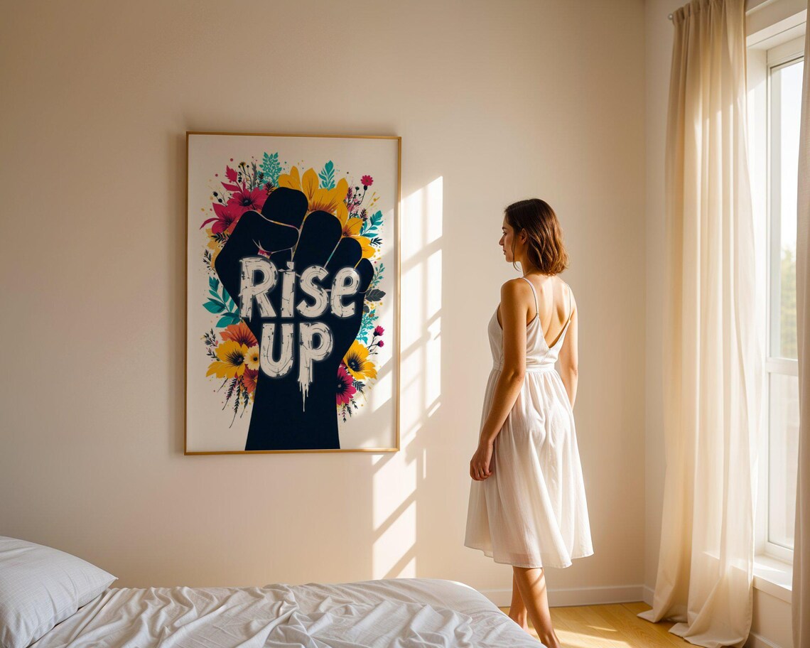 Rise Up Raised Fist With Colorful Floral Bloom Empowerment Poster - Image 5