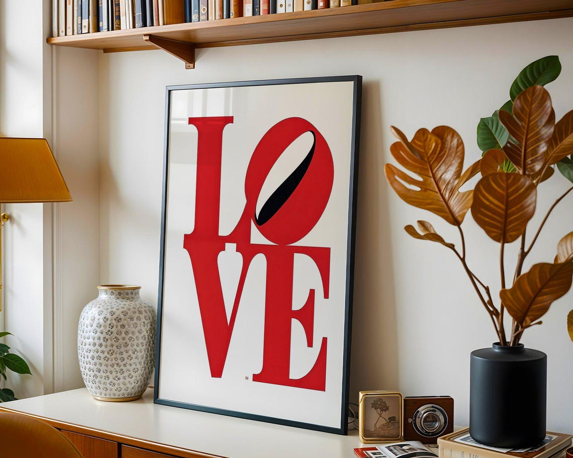 Love Stacked Red Typography Minimalist Modern Iconic Word Art Print - Image 3