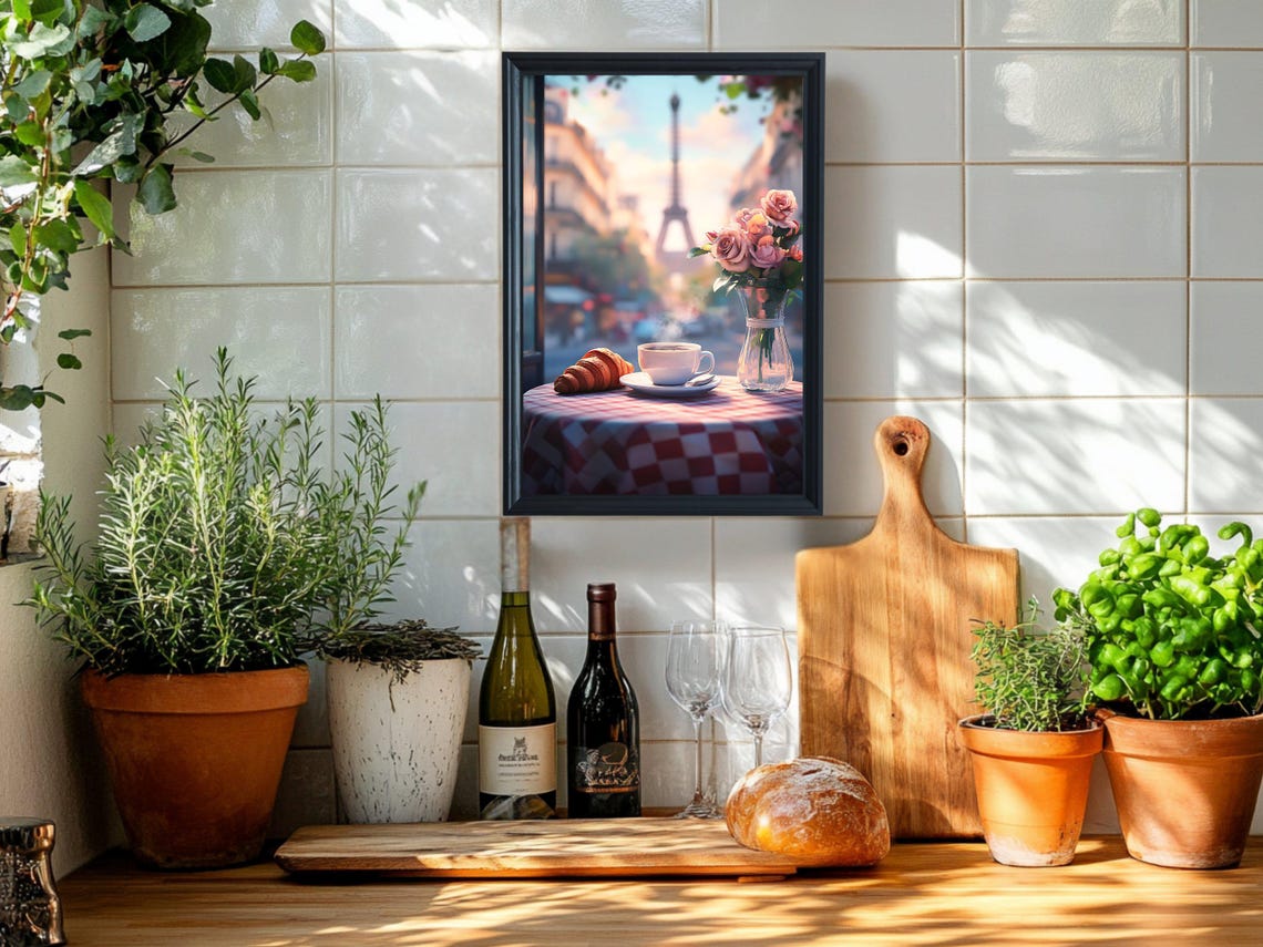 Parisian Cafe Eiffel Tower View Romantic French Decor Poster - Image 2