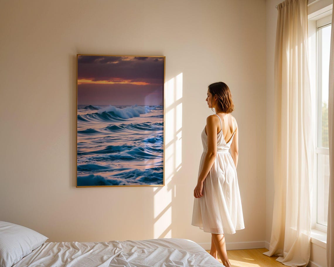 Purple Sunset over Rolling Ocean Waves Dramatic Seascape Poster - Image 4