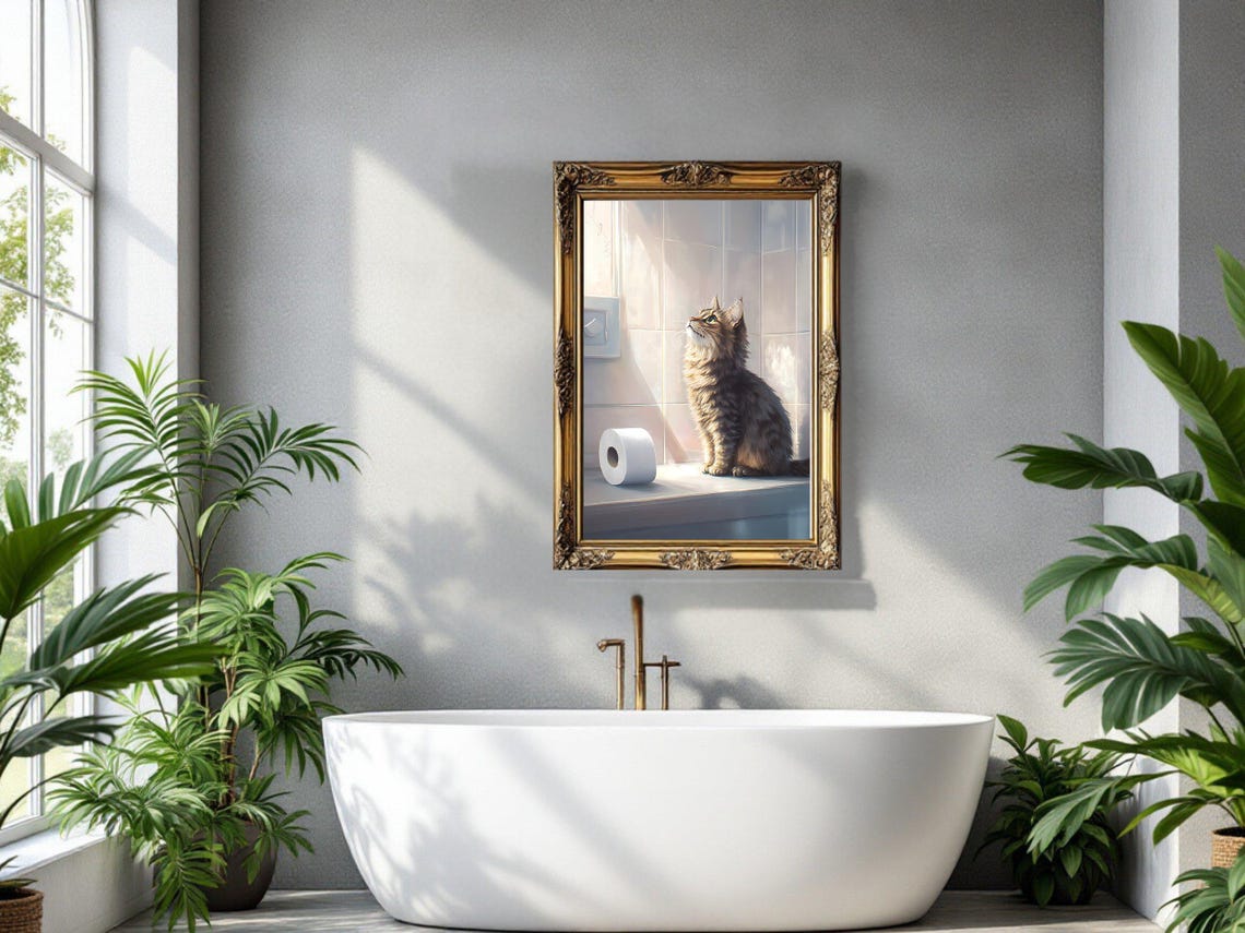 Long Haired Cat Basking in Sunlight Beside Toilet Paper Poster - Image 3