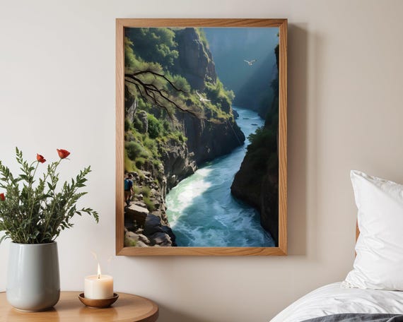 Stunning Canyon River View Nature Wall Art Scenic Landscape Photography Print Serene Outdoor Decor For Home Or Office