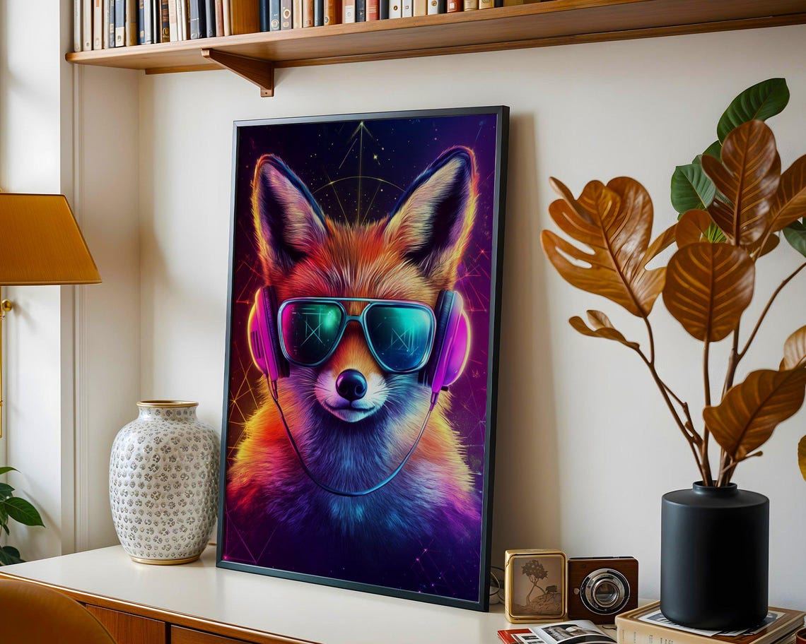Neon Fox With Headphones And Sunglasses In Psychedelic Glow Poster - Image 5