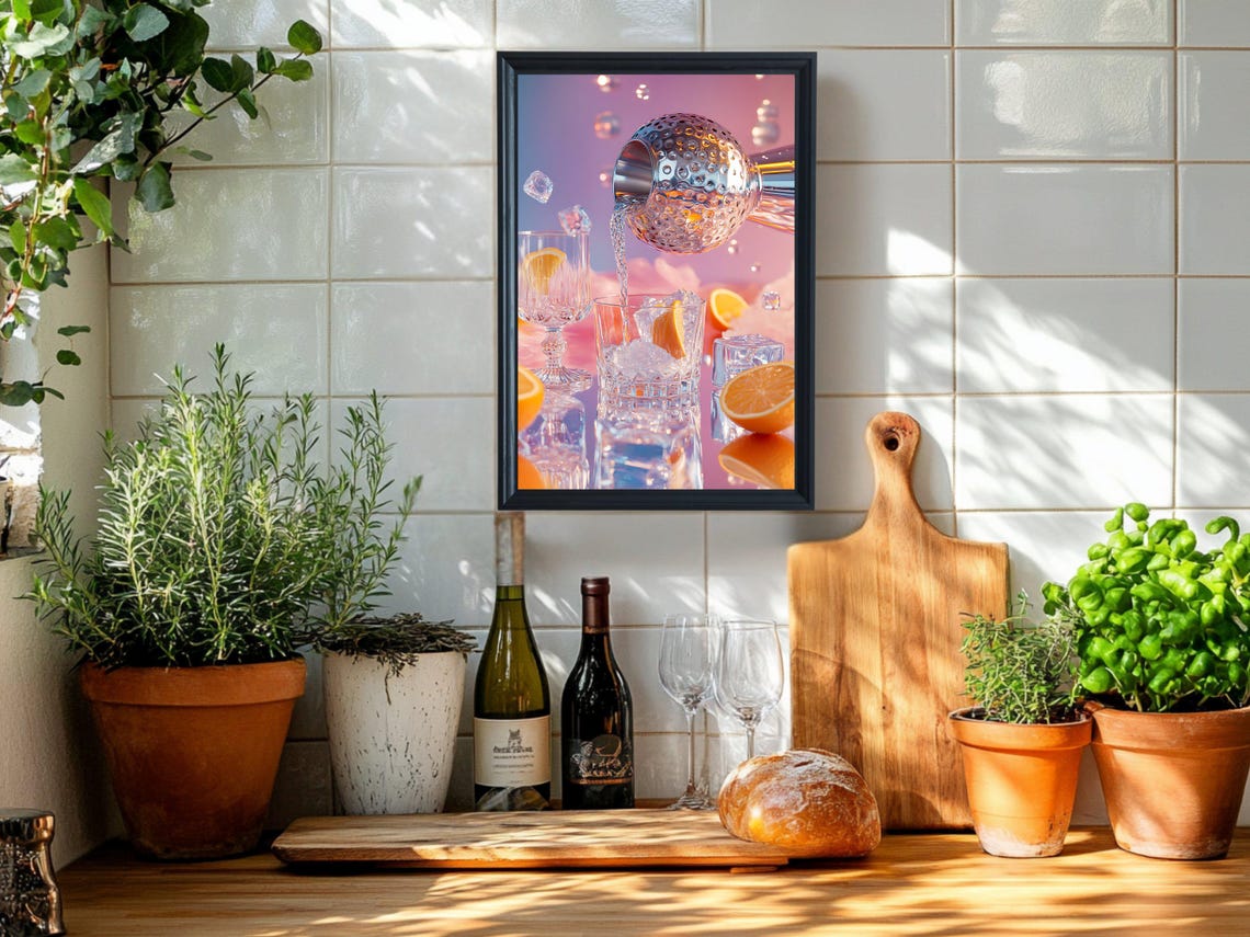 Glamorous Neon Cocktail Pour Party Bar Decor Drink Artwork Poster - Image 2