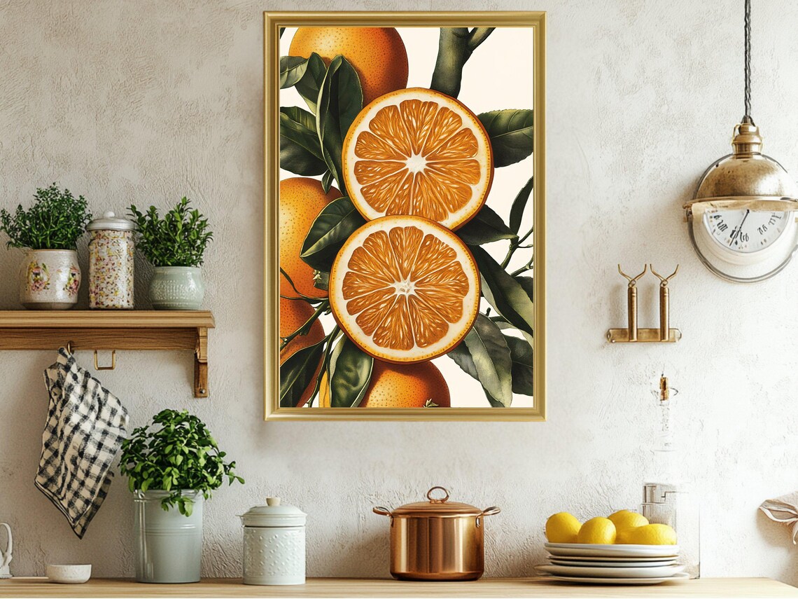 Vintage Orange Botanical Illustration Citrus Fruit Kitchen Poster