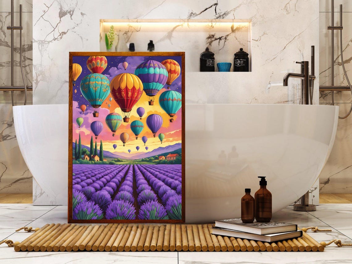 Colorful Hot Air Balloons Over Lavender Fields Sunset Poster - Image 5