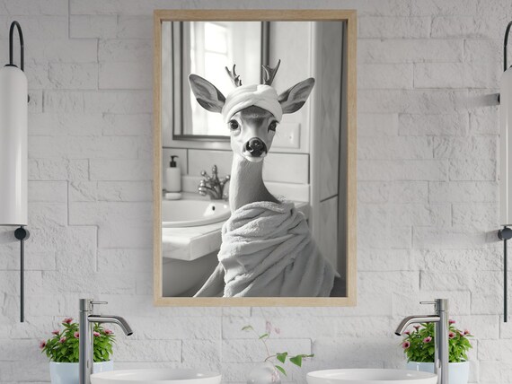 Adorable Deer Wrapped in a Towel Enjoying a Spa Day Bathroom Poster