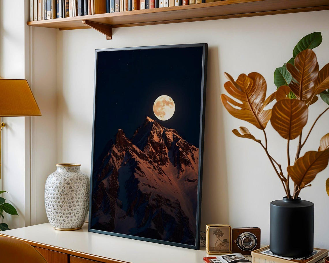 Majestic Moonlit Mountain Wall Art Nature Landscape Print Night Sky Decor Moon Over Mountains Wall Decor For Home Or Office - Image 3