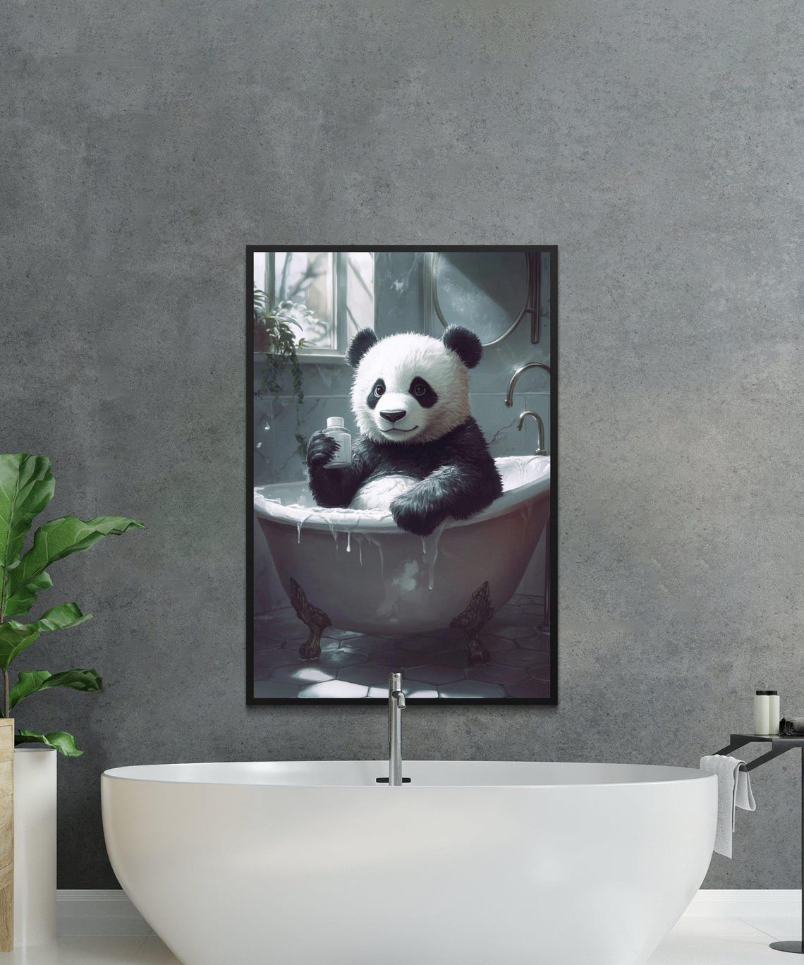 Panda Soaking in a Bubble Bath While Holding a Shampoo Bottle Poster - Image 2