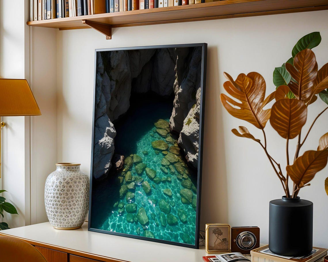 Crystal Clear Turquoise Water Pool in Rocky Coastal Cove Poster - Image 3