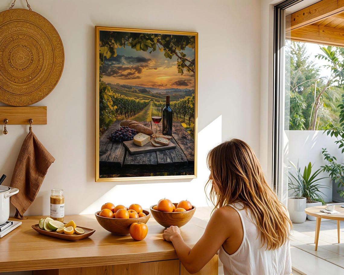 Vineyard Sunset Wine Cheese Rustic Countryside Dining Poster - Image 5
