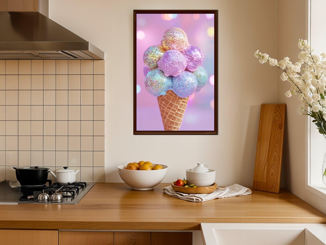 Glitter Pastel Ice Cream Cone Pink Purple Sweet Treat Art Print - Image 4