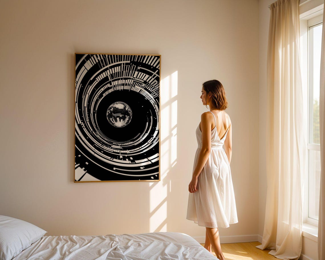 Futuristic Black And White Geometric Wall Art Modern Abstract Art Print Contemporary Home Decor Unique Graphic Design Poster - Image 5