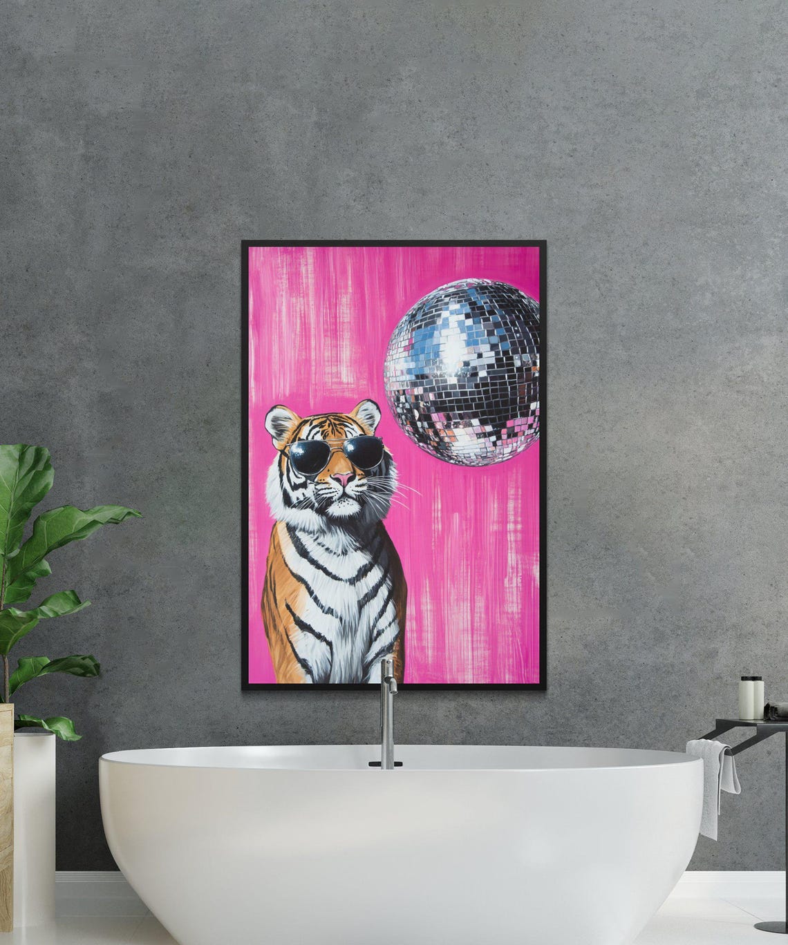 Tiger Wearing Sunglasses Under a Disco Ball Pink Party Poster - Image 3