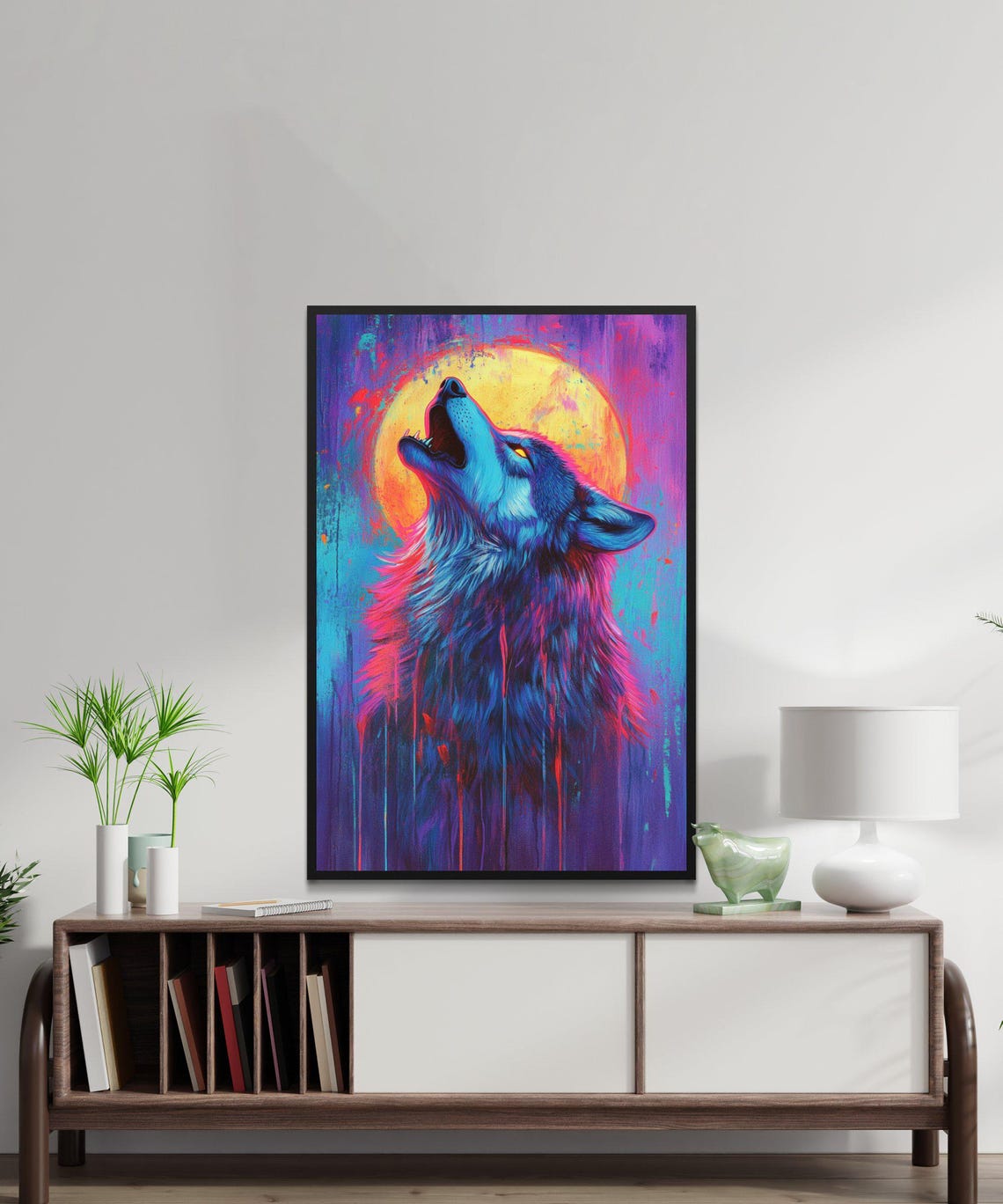 Howling Wolf at Golden Moon Cosmic Night Wildlife Art Poster - Image 5