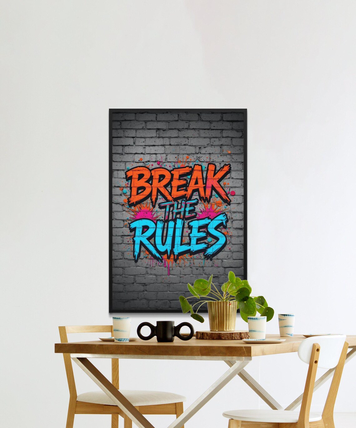 Break the Rules Graffiti Brick Wall Quote Motivational Urban Street Art Poster - Image 2