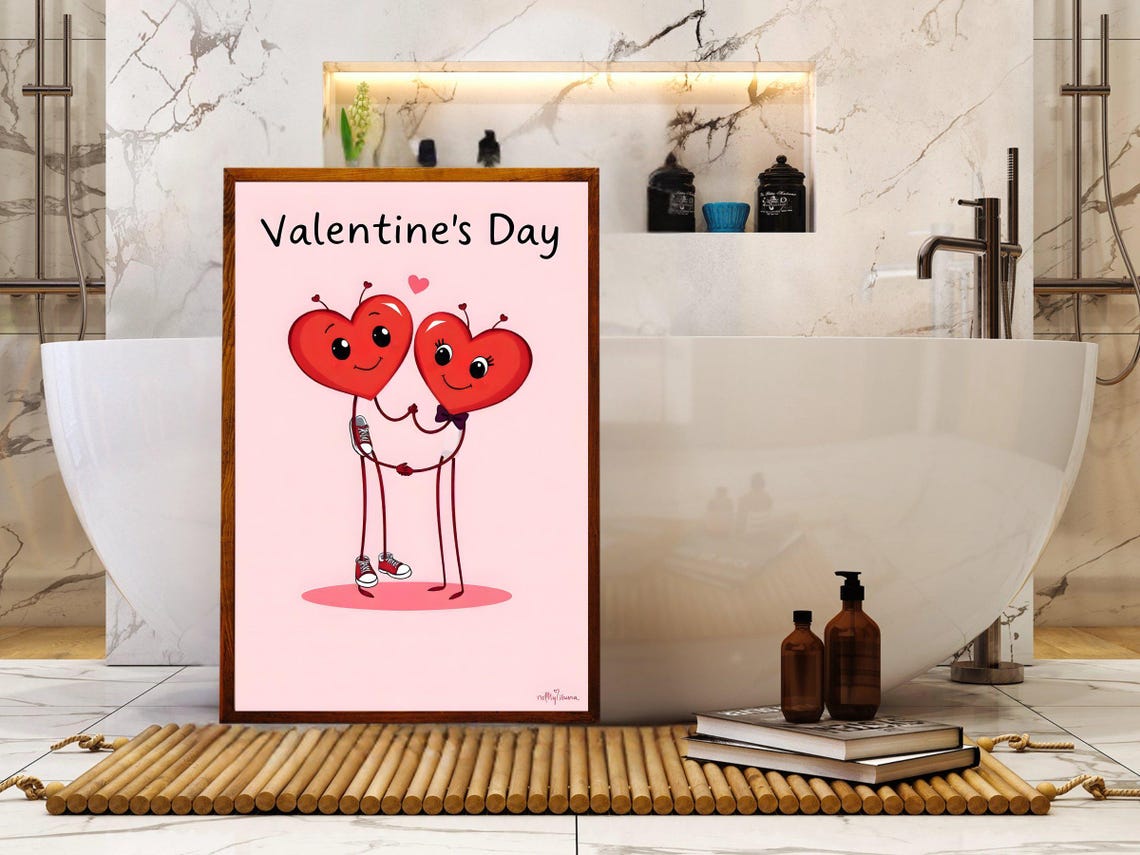 Valentines Day Cute Cartoon Heart Couple Love Illustration Poster - Image 2
