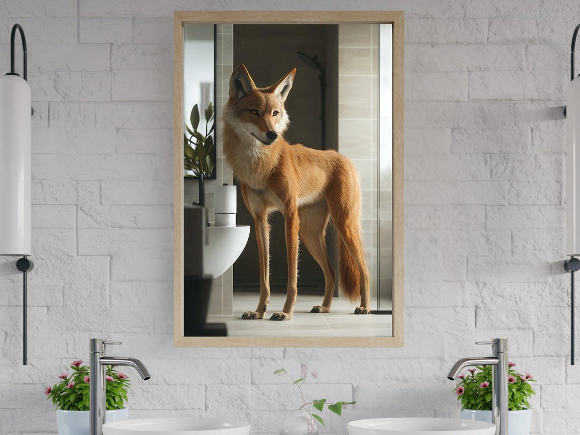 Wild Fox Standing In Modern Bathroom Photorealistic Animal Poster