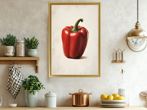 Red Bell Pepper Wall Art Kitchen Decor Vegetable Print Farmhouse Wall Art Rustic Home Decor Food Artwork Culinary Art Foodie Gift