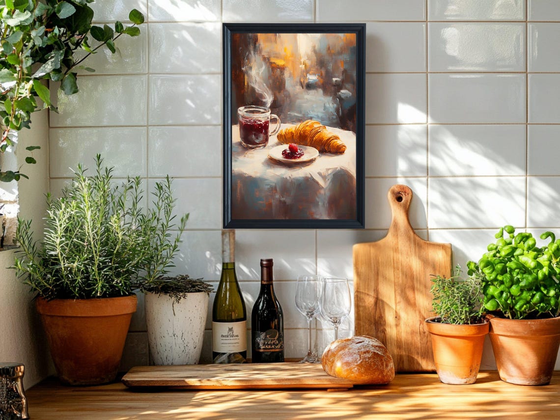 Buttery Croissant and Hot Tea on a Parisian Cafe Table Poster - Image 5