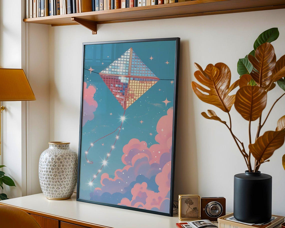 Disco Mosaic Kite Flying In Pastel Starry Sky Whimsical Poster - Image 5
