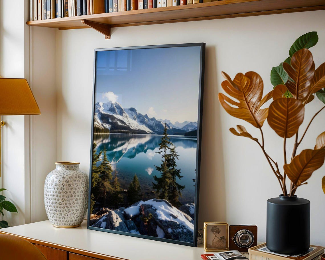 Snow-Capped Mountain Peak Reflected in a Still Alpine Lake Poster - Image 3