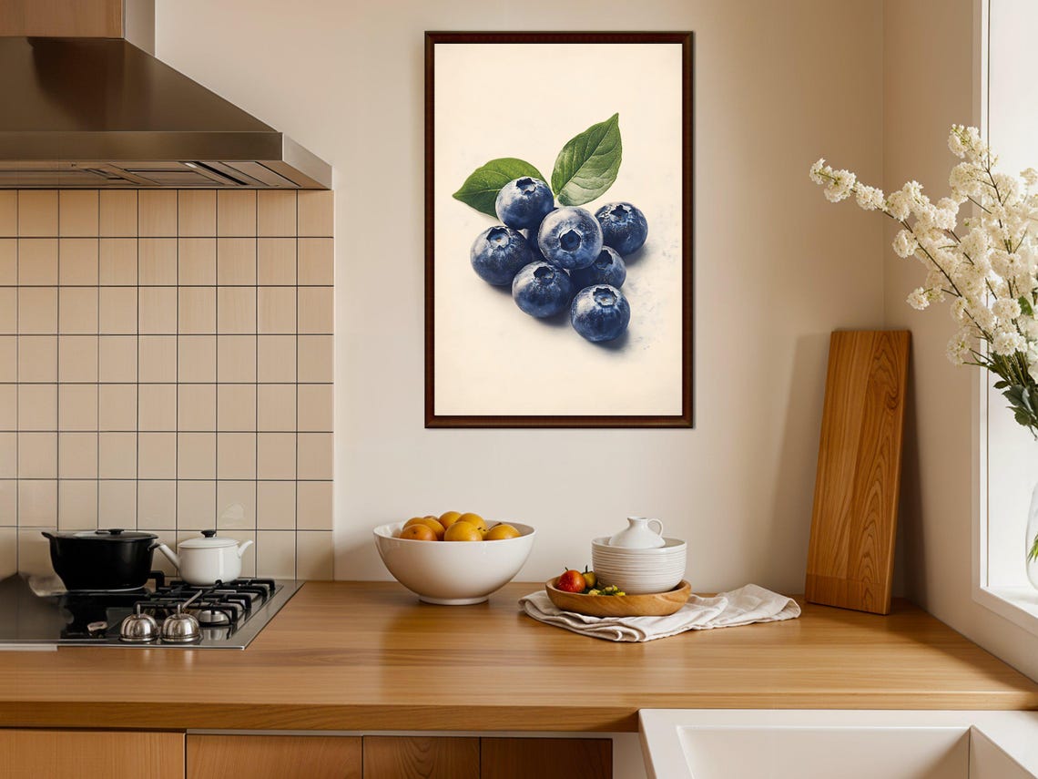 Fresh Blueberries Minimalist Botanical Fruit Kitchen Art Poster - Image 4