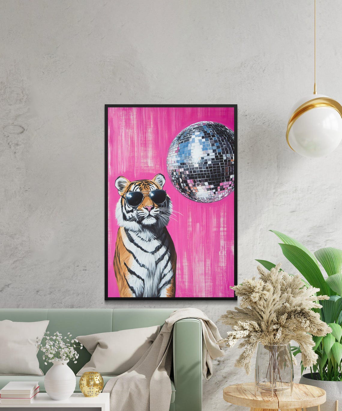 Tiger Wearing Sunglasses Under a Disco Ball Pink Party Poster - Image 2
