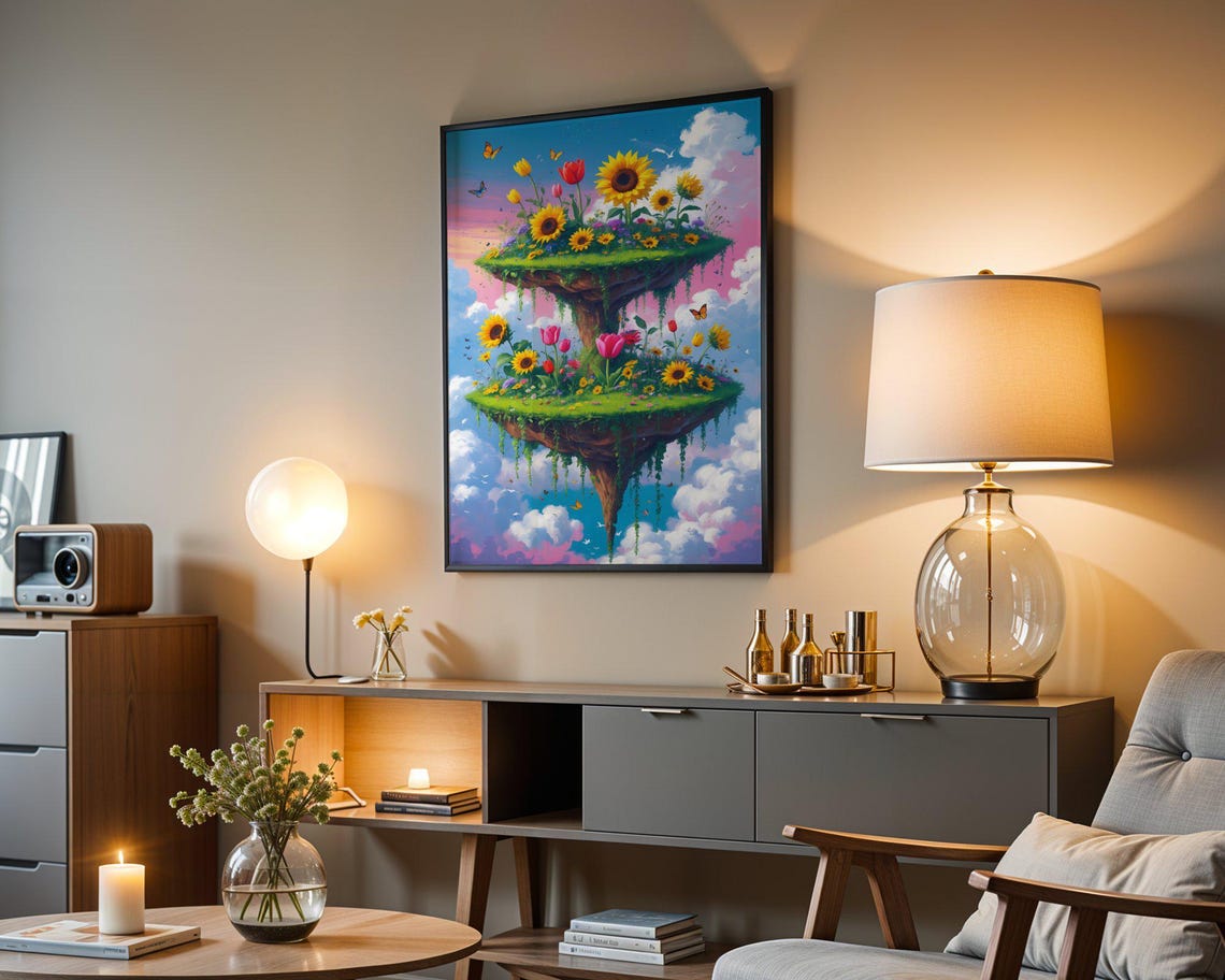 Floating Garden Islands With Sunflowers And Butterflies Poster - Image 3