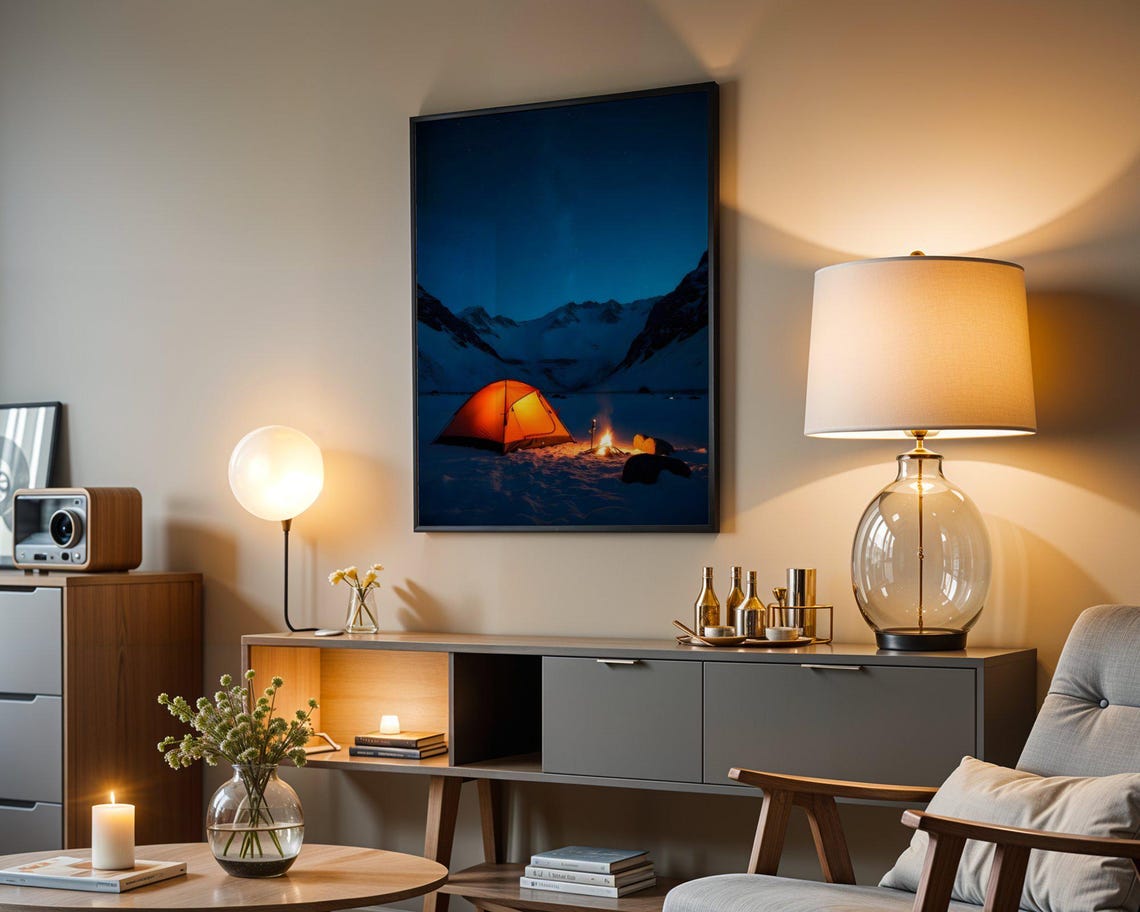 Stunning Mountain Camping Night Scene Wall Art Print Glowing Tent Under Starry Sky Wilderness Adventure Decor Nature Lover Gift - Image 5